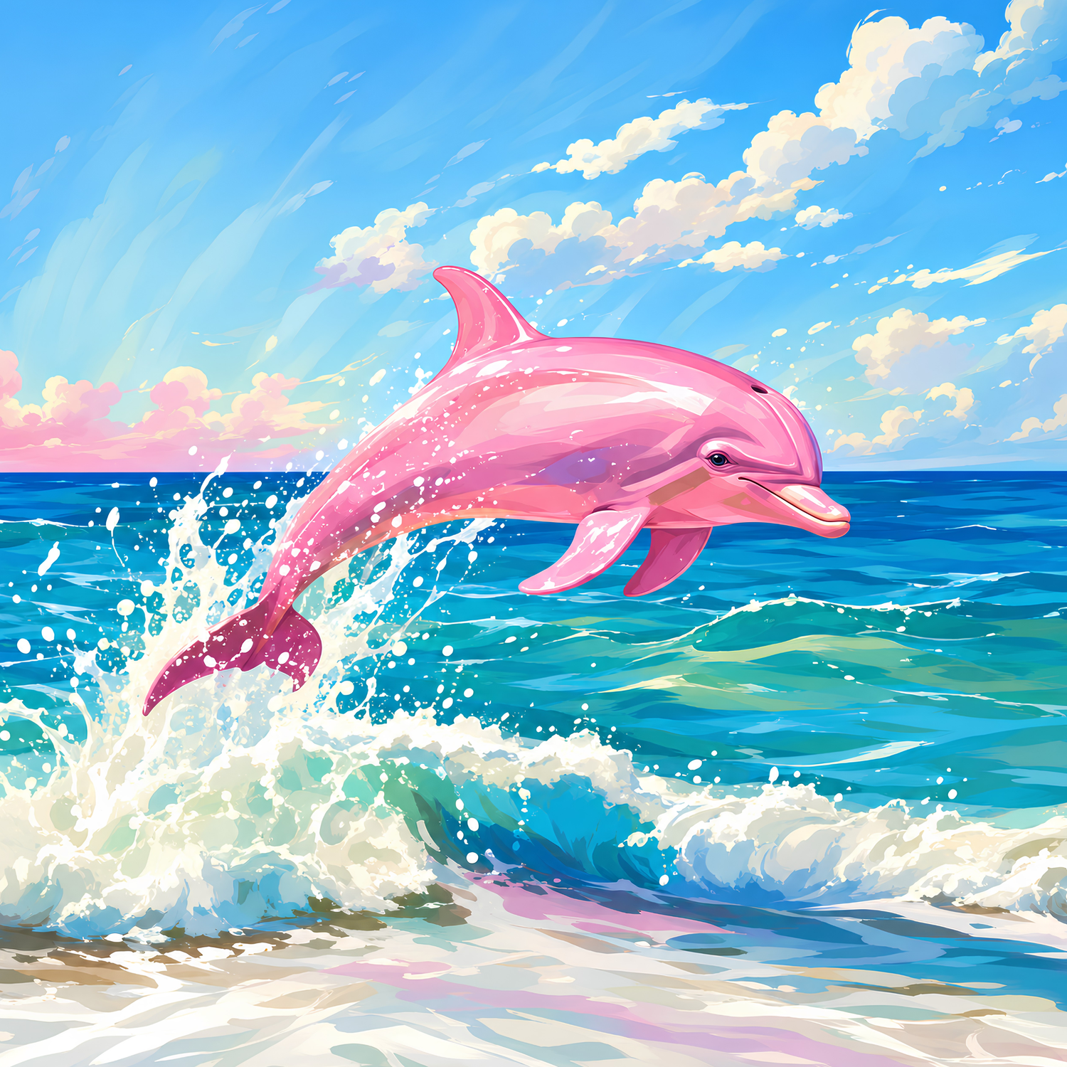Pink Tide Dolphin- Diamond Art Kit (50x50cm, Square Drill)