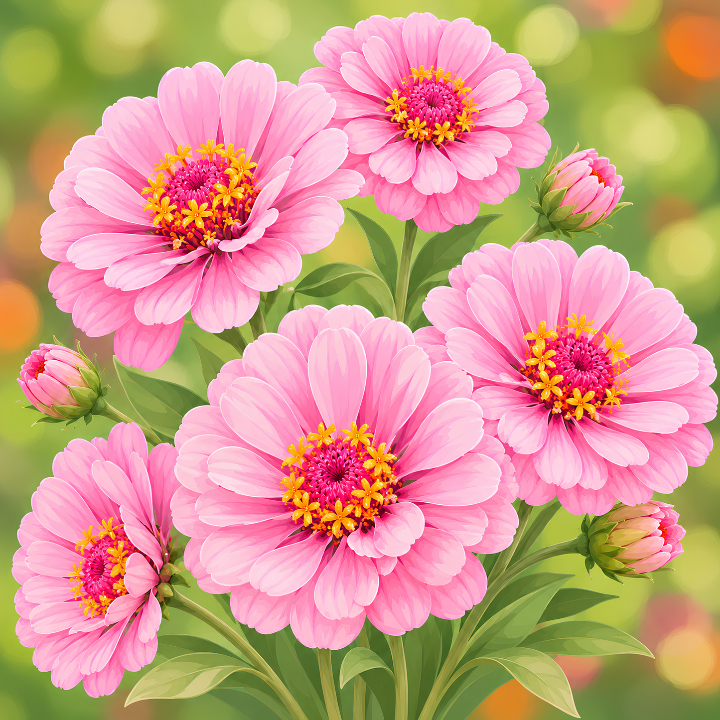 Pink Zinnia Bouquet- Diamond Art Kit (40x40cm, Square Drill)