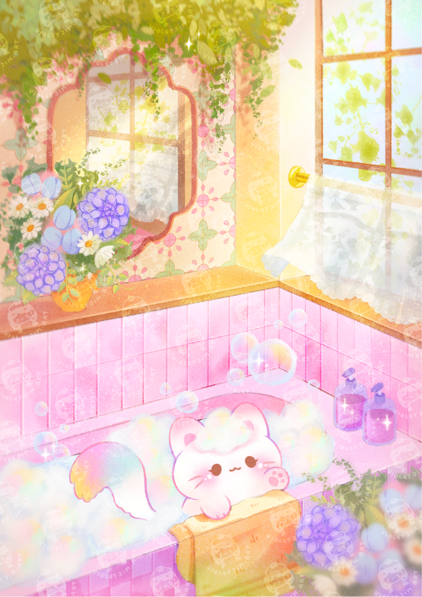 Plumo’s Bubble Bath by Violet Jim- Diamond Art Kit (45x60cm) Hand Rendered