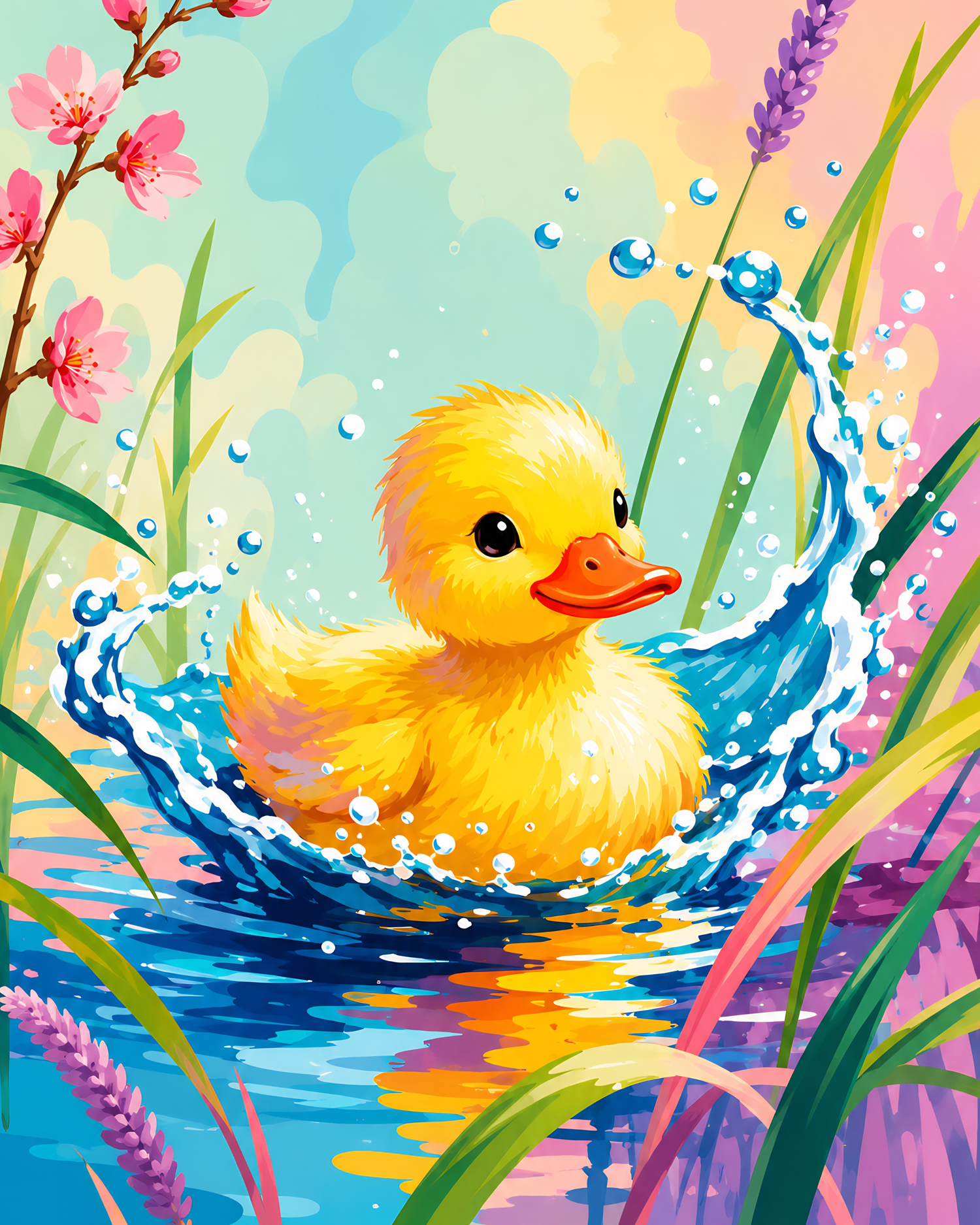Pondside Duckling - Diamond Art Kit (40x50cm, Round Drill)