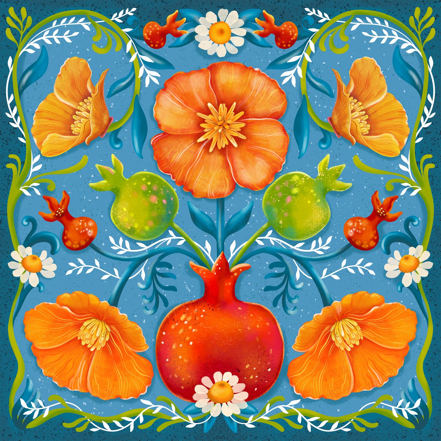 Poppies & Pomegranates by Olga Akbarova – Diamond Art Kit (50x50cm, Square Drill)