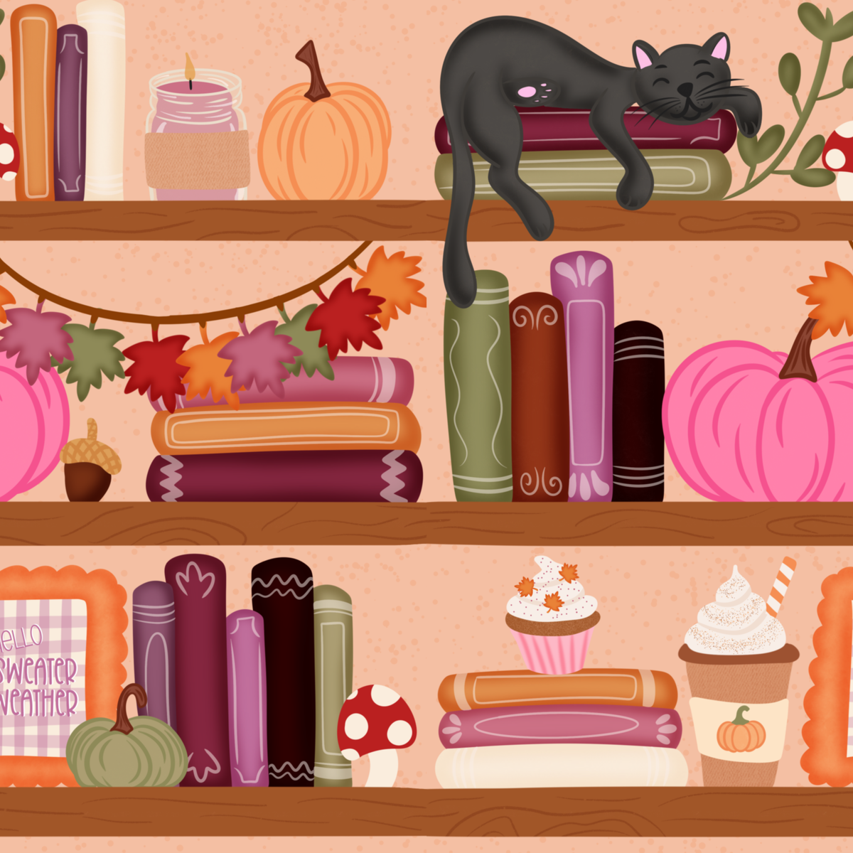 Pumpkin Spice Paperbacks by Shelby Wilson Designs- Diamond Art Kit (40x40cm Round Drills) Hand Rendered