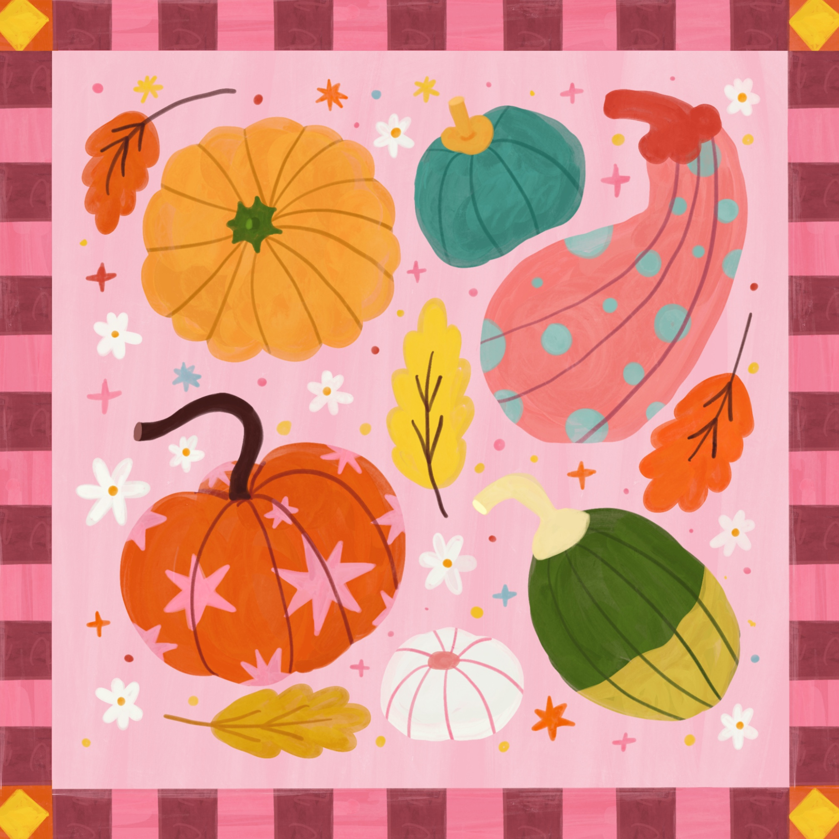 Pumpkin Patchwork by Ziyi Studio- Diamond Art Kit (40x40cm) Hand Rendered
