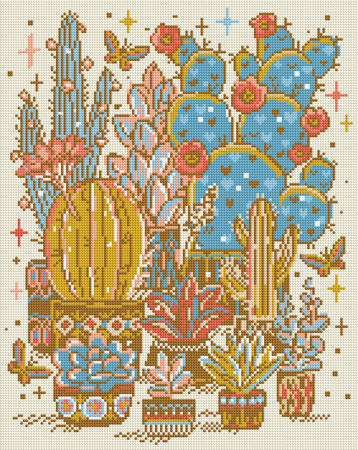 Blue Cactus Garden by Hanna Symo- Diamond Art Kit (40x50cm Round Drill) Hand Rendered