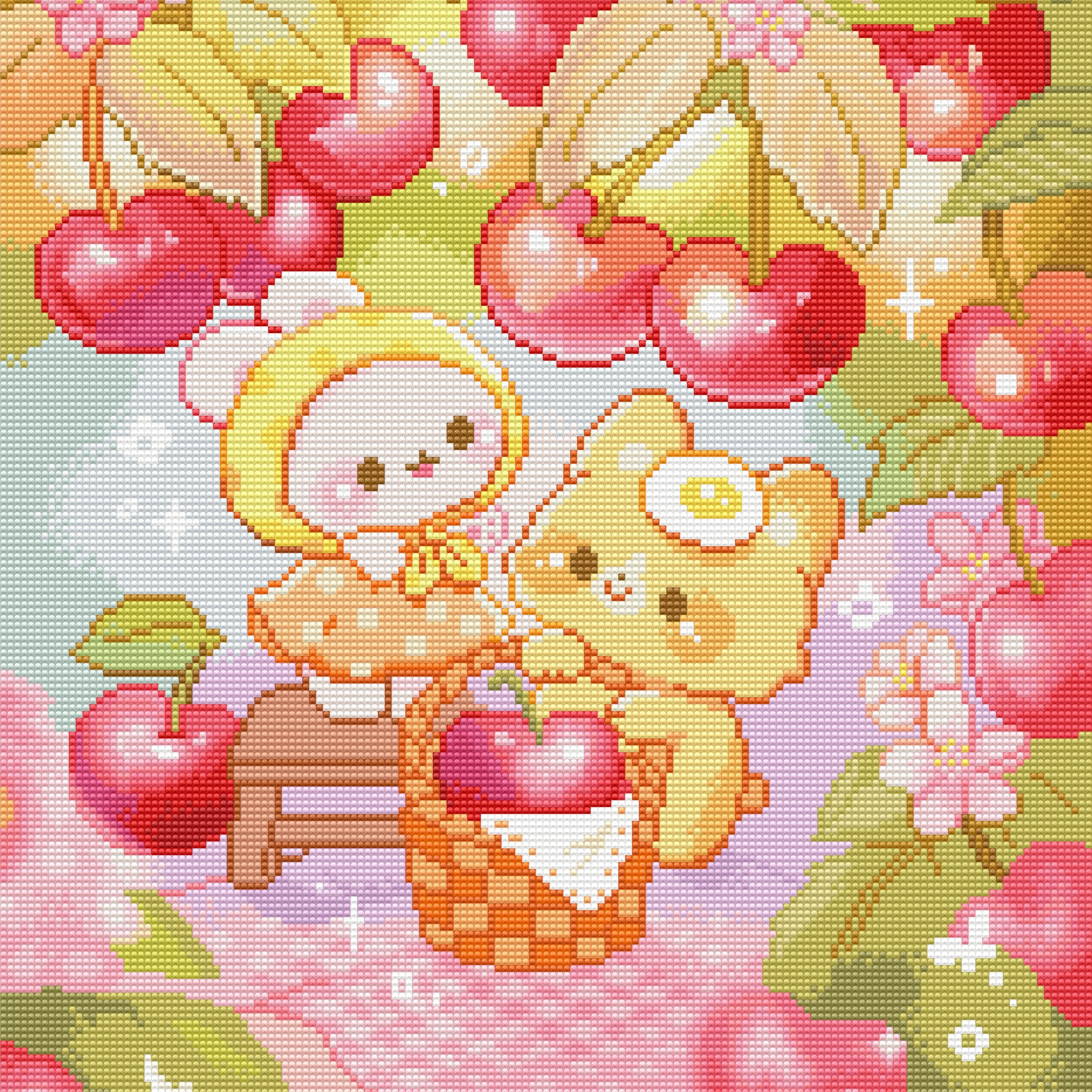 Mochi & Bonbon Cherry Picking by Violet Jim- Diamond Art Kit (45x60cm) Hand Rendered