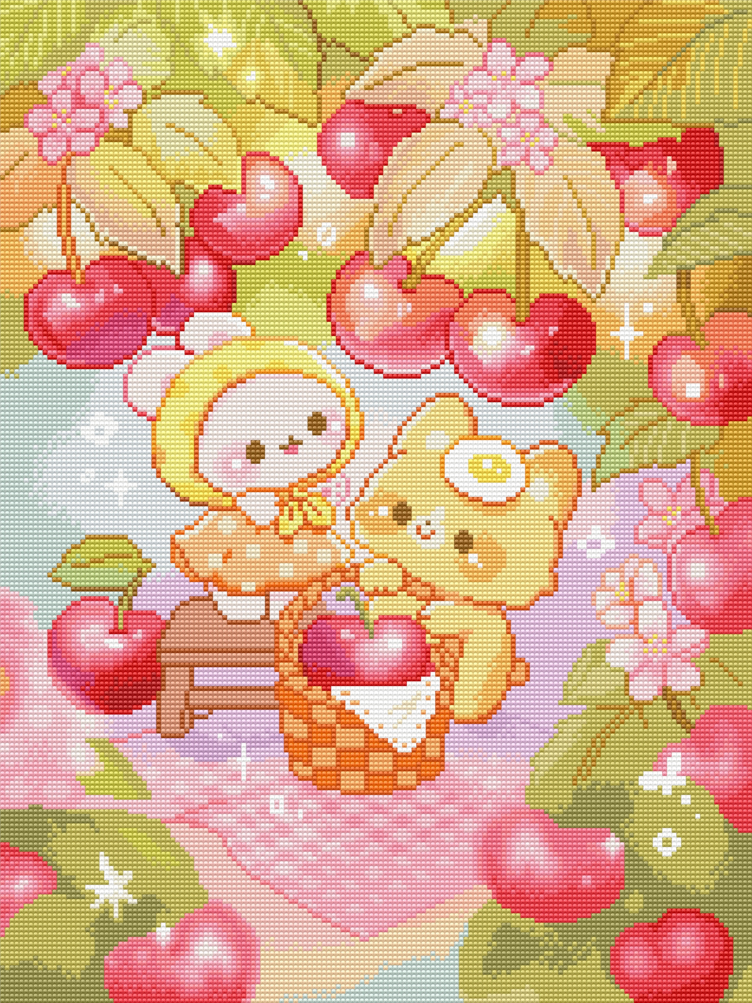 Mochi & Bonbon Cherry Picking by Violet Jim- Diamond Art Kit (45x60cm) Hand Rendered
