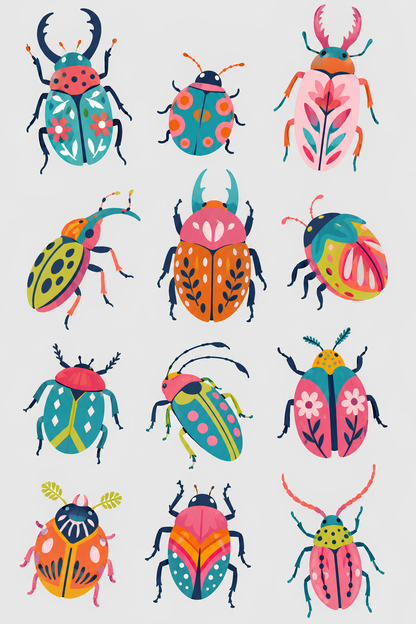 Rainbow Beetles- Diamond Art Kit (40x60cm, Round Drill)
