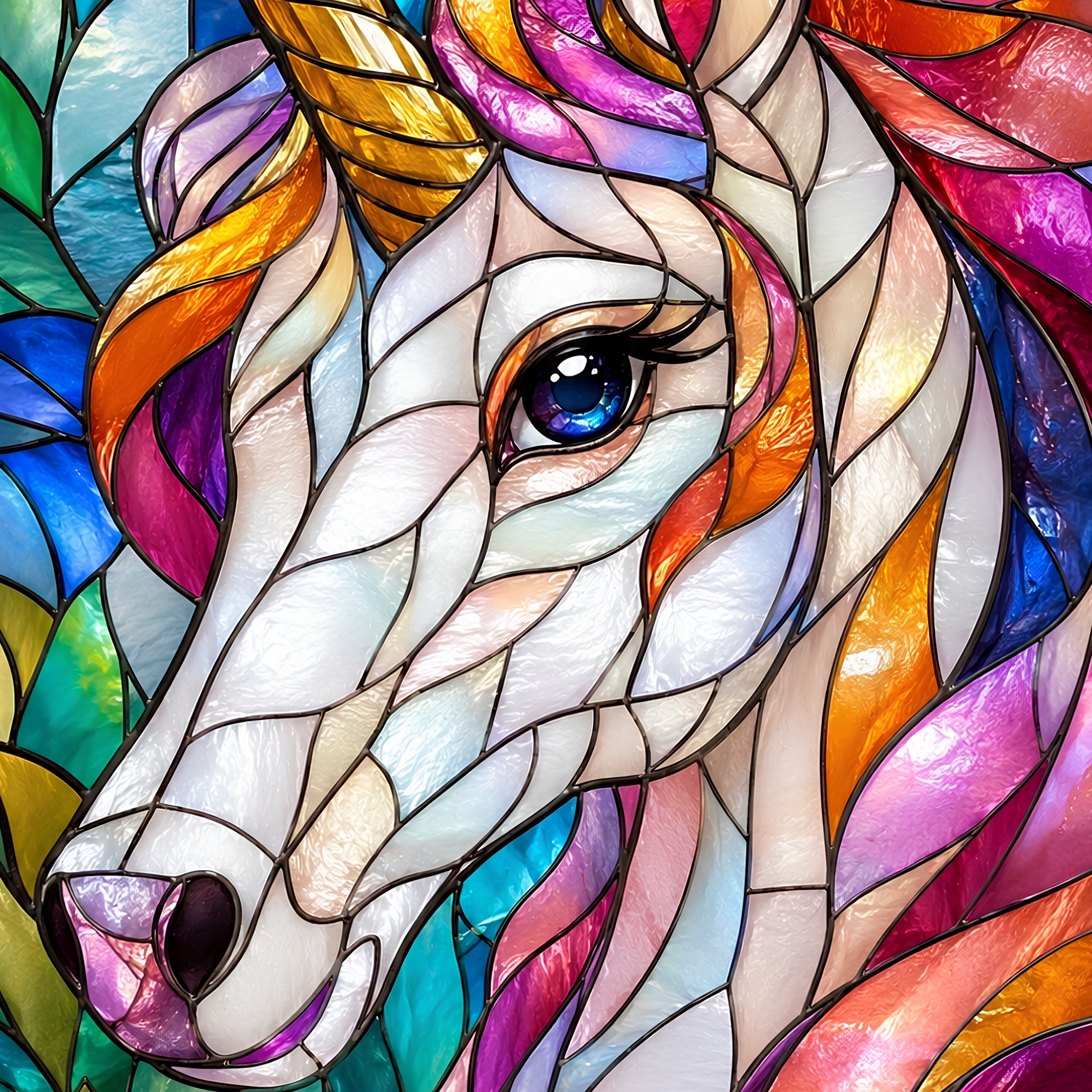 Rainbow Glass Unicorn- Diamond Art Kit (40x60cm, Square Drill)