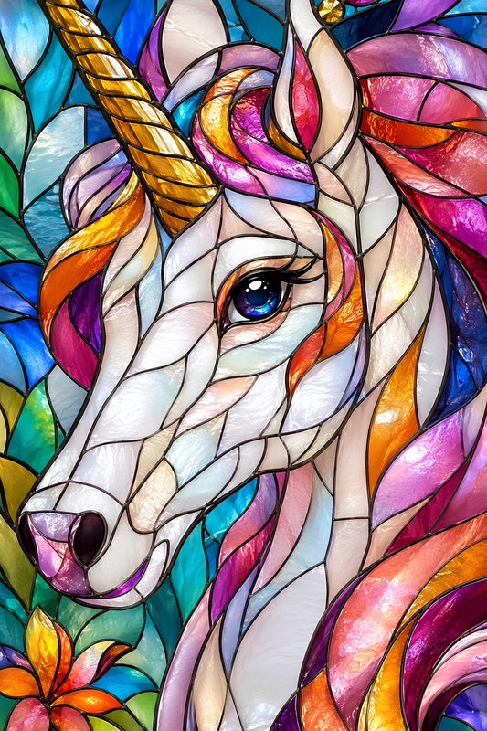 Rainbow Glass Unicorn- Diamond Art Kit (40x60cm, Square Drill)