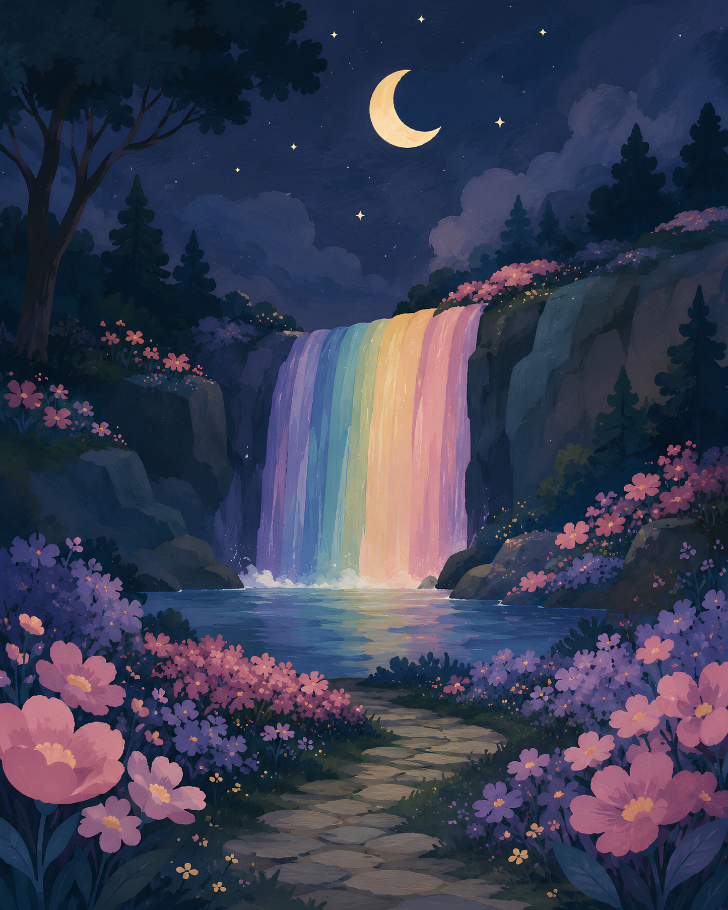 Rainbow Dream Falls - Diamond Art Kit (40x50cm, 100% Whimsy Dust Square Drill)