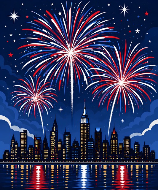 Red, White & City Lights – Diamond Art Kit (50x60cm, Square Drill)