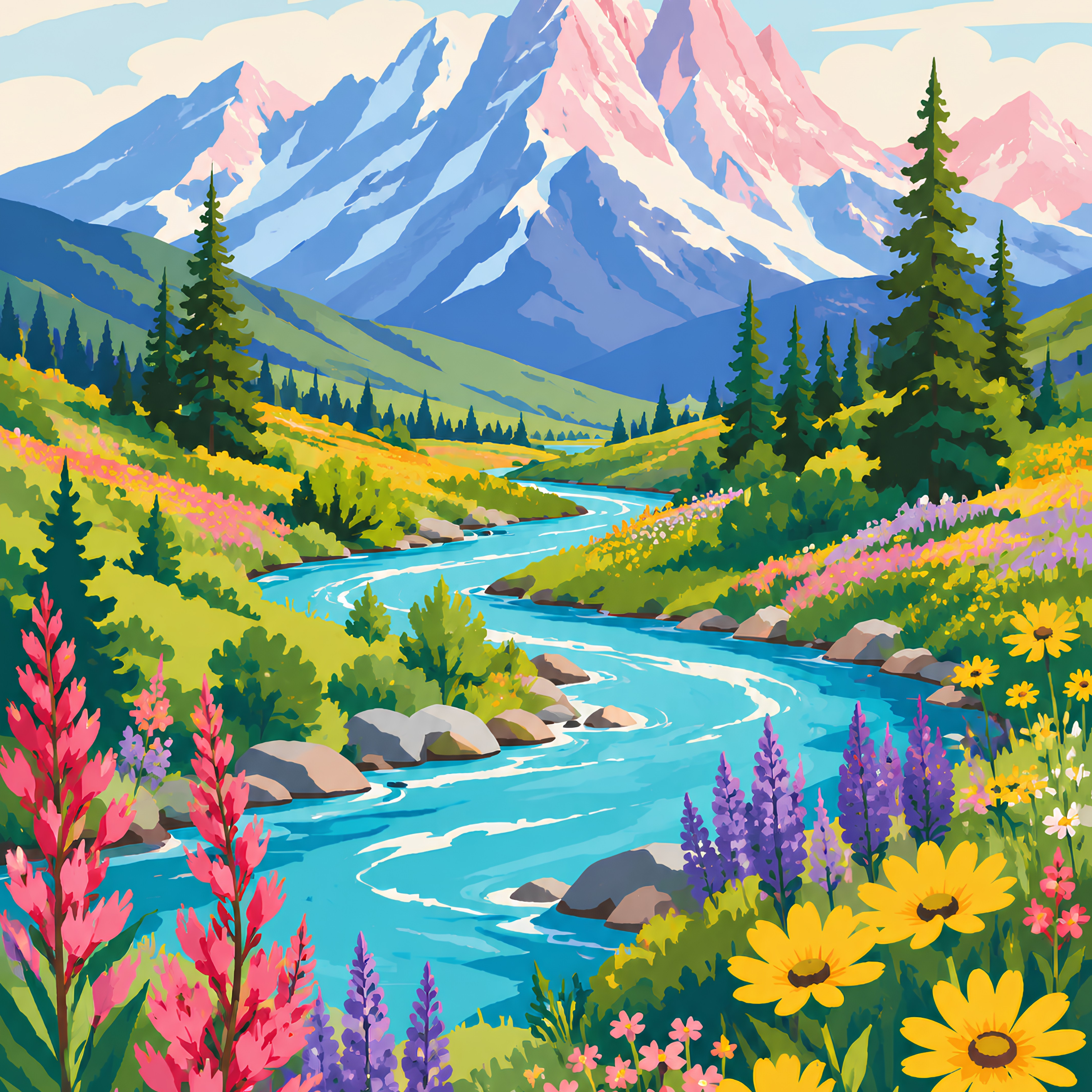 Riverbend Peaks– Diamond Art Kit (50x60cm, Square Drill)