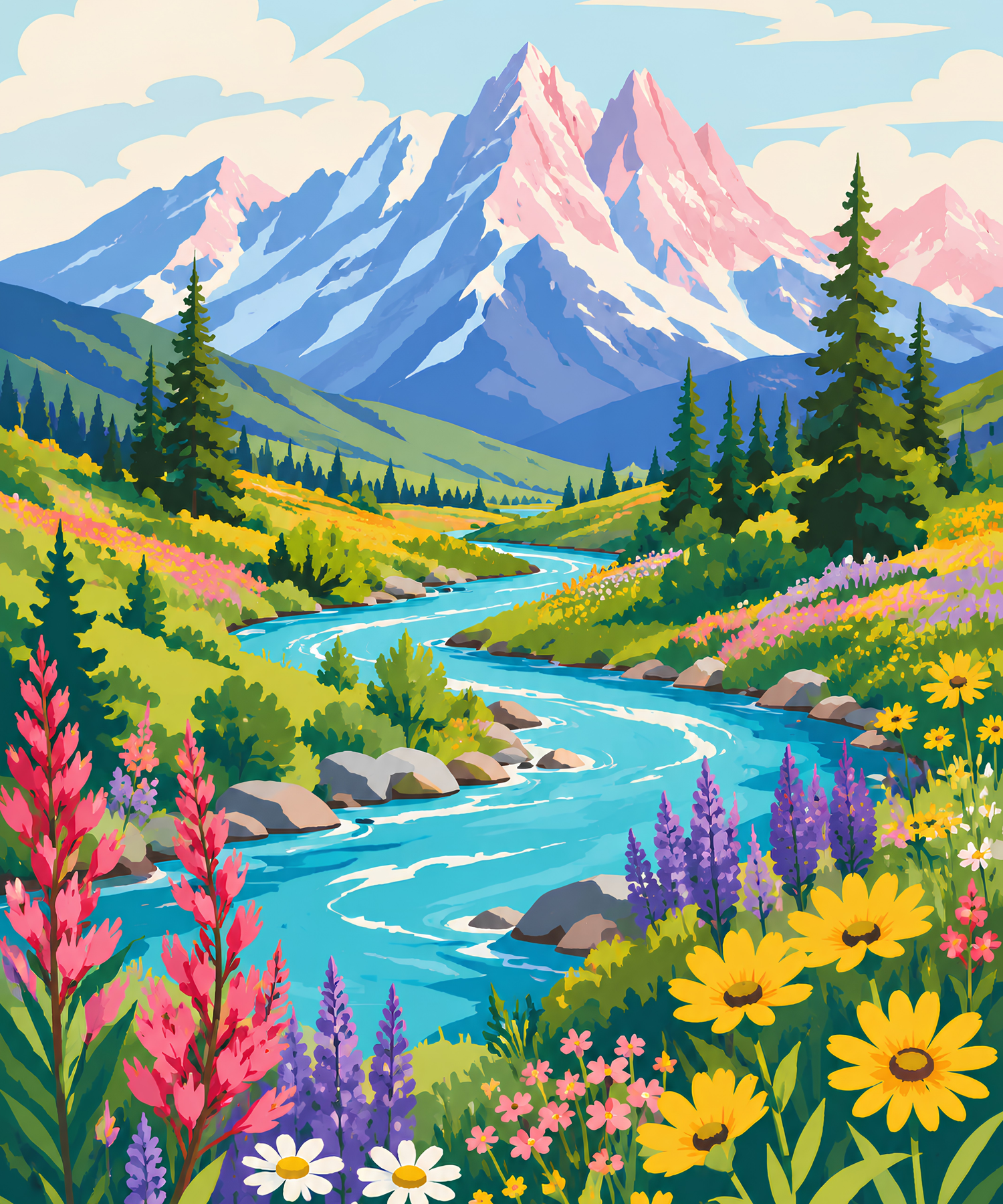 Riverbend Peaks– Diamond Art Kit (50x60cm, Round Drill)