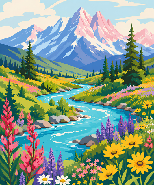 Riverbend Peaks– Diamond Art Kit (50x60cm, Round Drill)