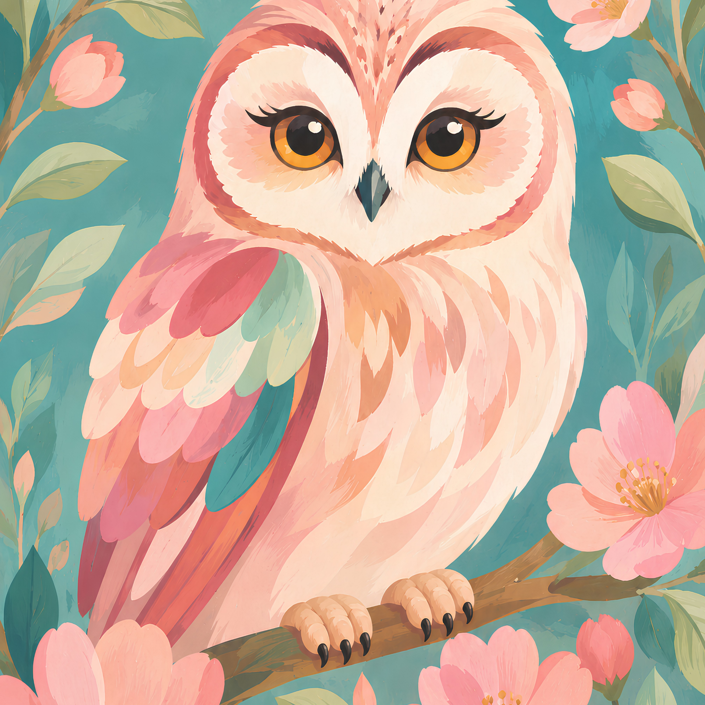 Rosy Garden Owl- Diamond Art Kit (40x60cm, Round Drill)