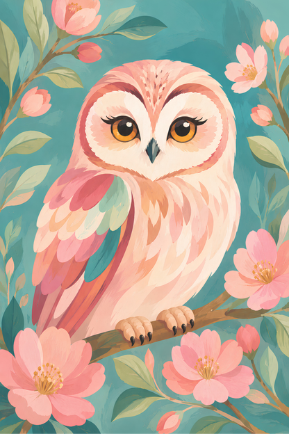 Rosy Garden Owl- Diamond Art Kit (40x60cm, Round Drill)