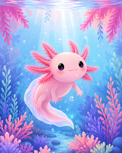 Rosy Reef Axolotl- Diamond Art Kit (40x50cm, Square Drill)