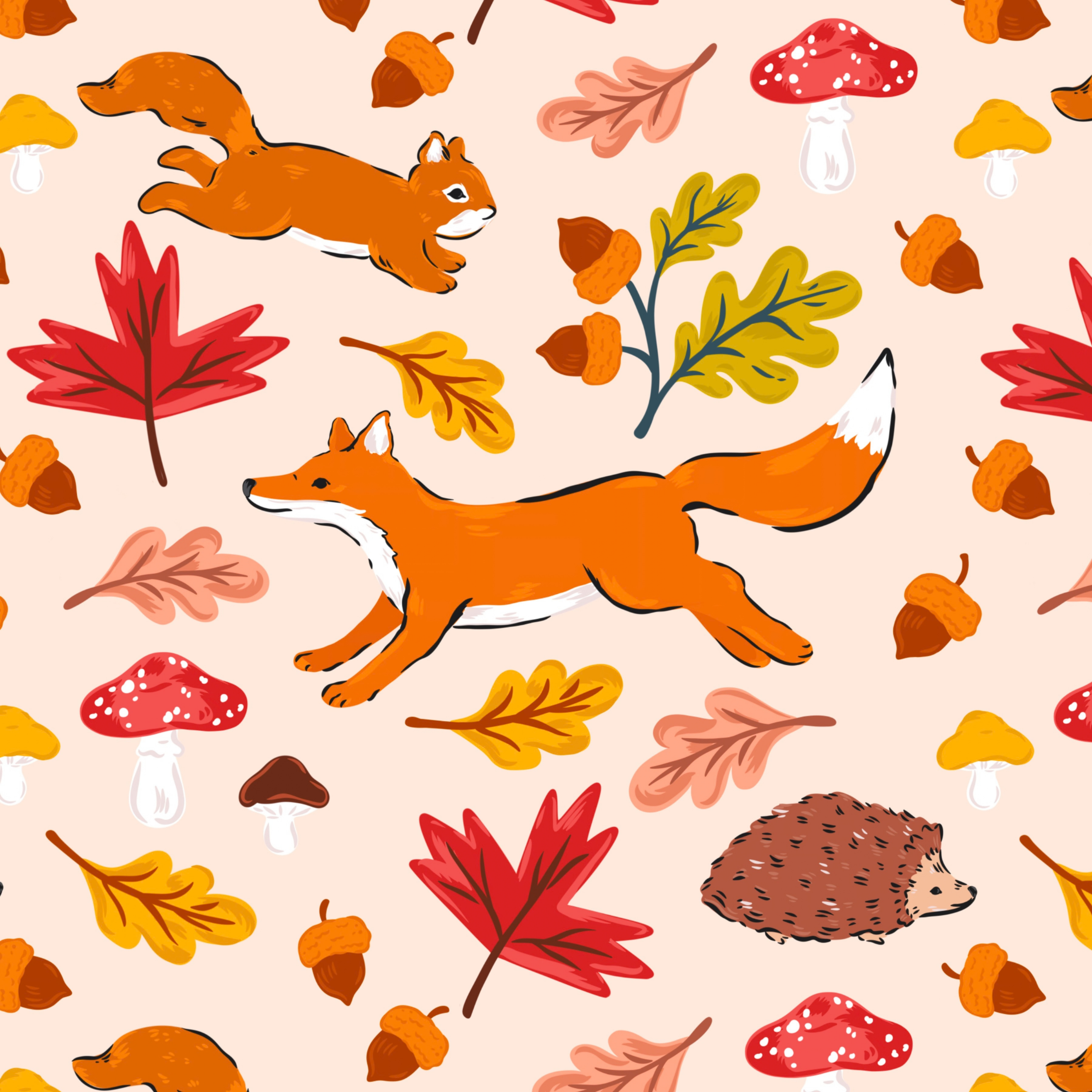 Fall Fauna by Kate Clay Illustration– Diamond Art Kit (40x40cm Square Drill) Hand Rendered