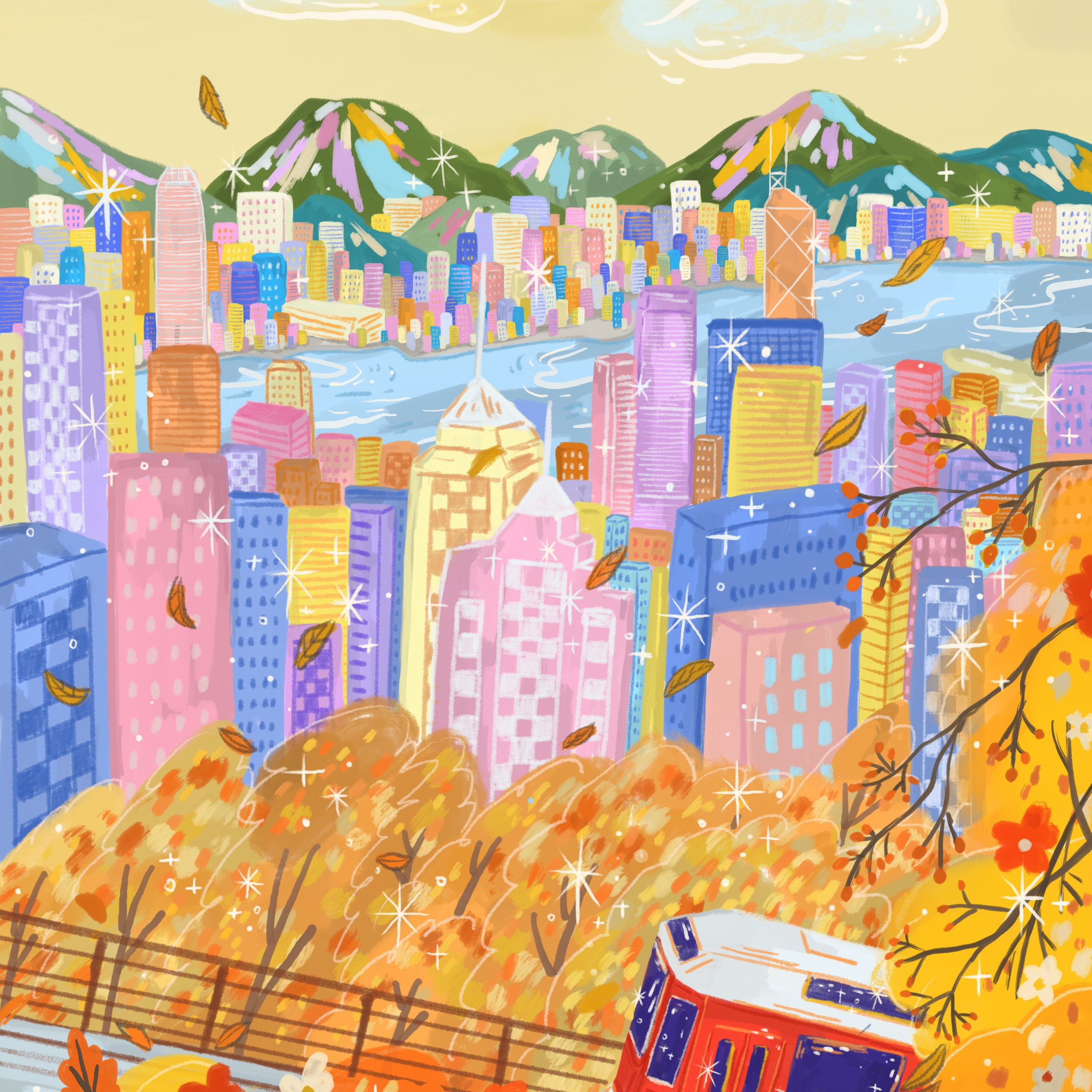 Golden Autumn in Hong Kong by Ziyi Studio- Diamond Art Kit (50x75cm) Hand Rendered