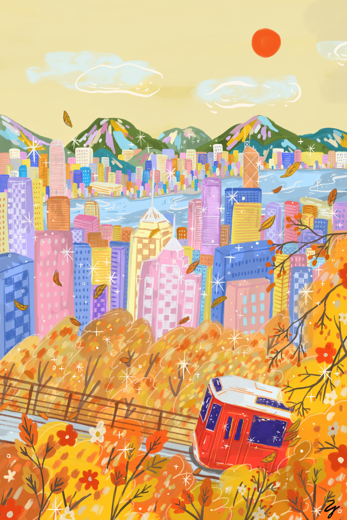 Golden Autumn in Hong Kong by Ziyi Studio- Diamond Art Kit (50x75cm) Hand Rendered