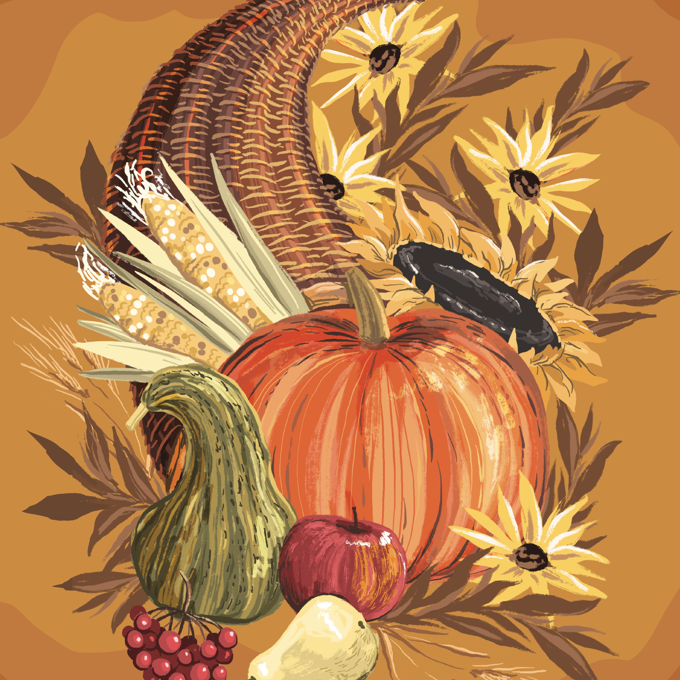 Harvest Cornucopia by Hanna Symo- Diamond Art Kit (40x50cm, Square Drill) Hand Rendered