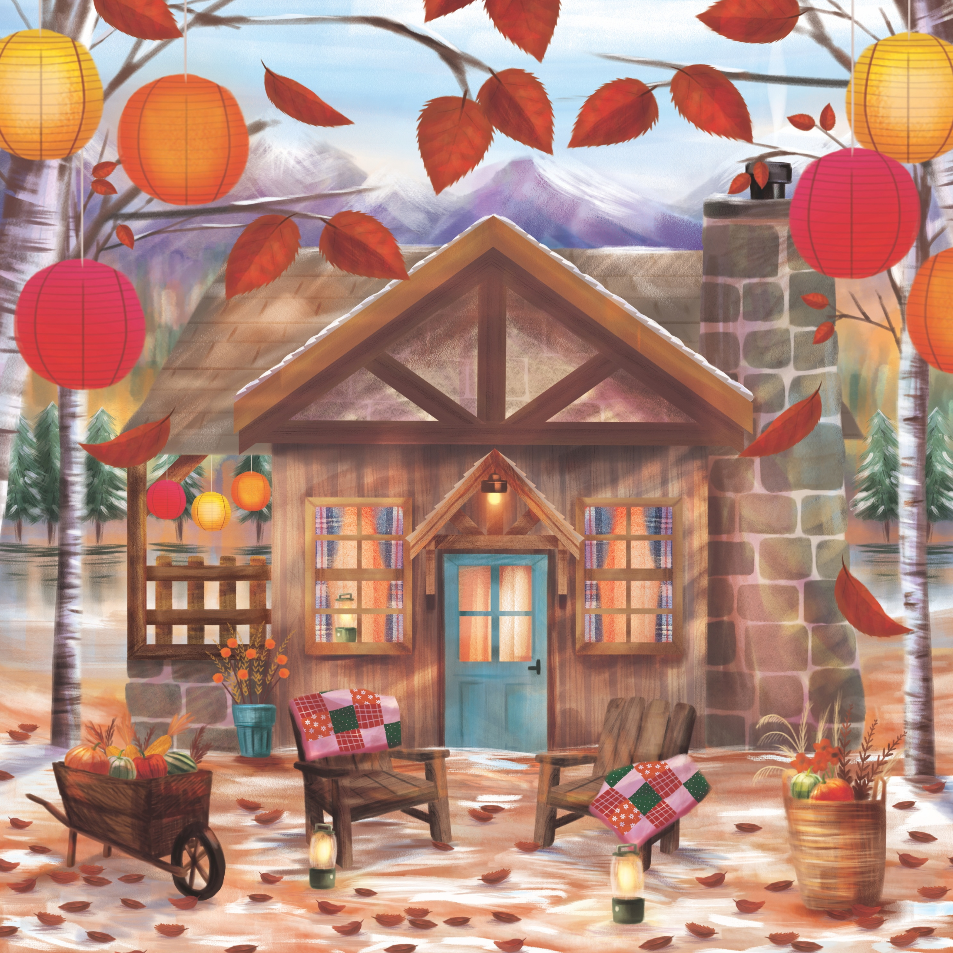 Mountain Harvest Cabin by Catherine Worsley – Diamond Art Kit (50x50cm, Square Drill) Hand Rendered