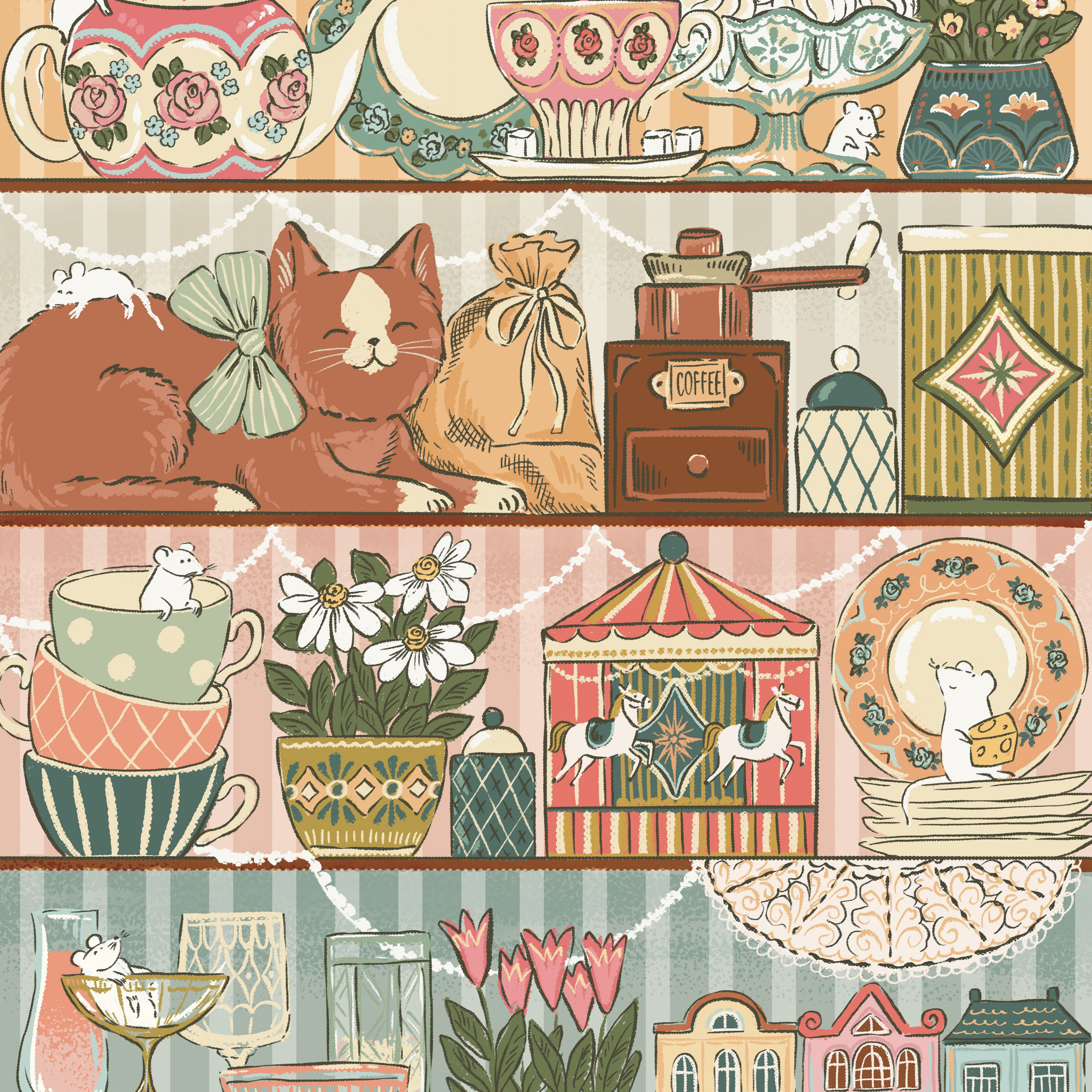 Whimsical Kitchen Shelf by Hanna Symo- Diamond Art Kit (50x60cm, Square Drill) Hand Rendered