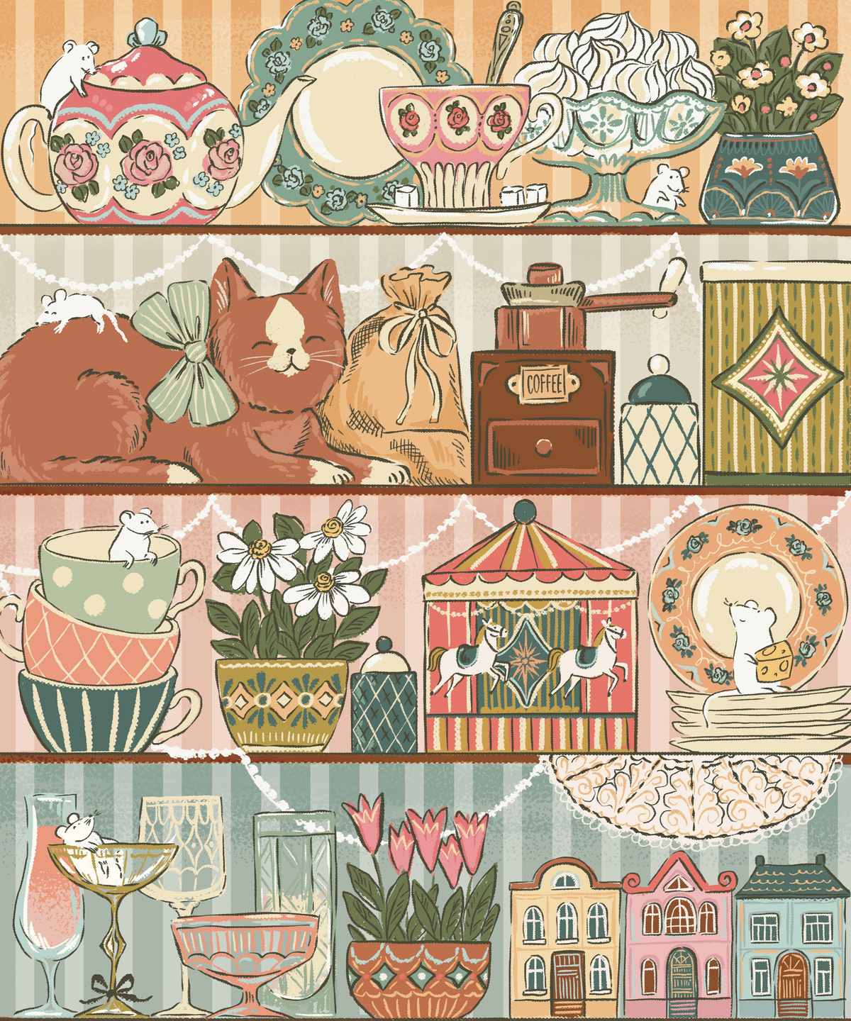 Whimsical Kitchen Shelf by Hanna Symo- Diamond Art Kit (50x60cm, Square Drill) Hand Rendered