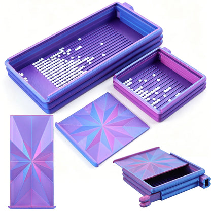 3 in 1 Gradient Color Diamond Art Tray With Lid, Diamond Painting Storage Box
