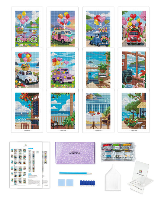 12Pcs Mini Diamond Art Kits 5x7 Inch Resin Square Drill for Beginners Sea Echo & Dream Journey Sets