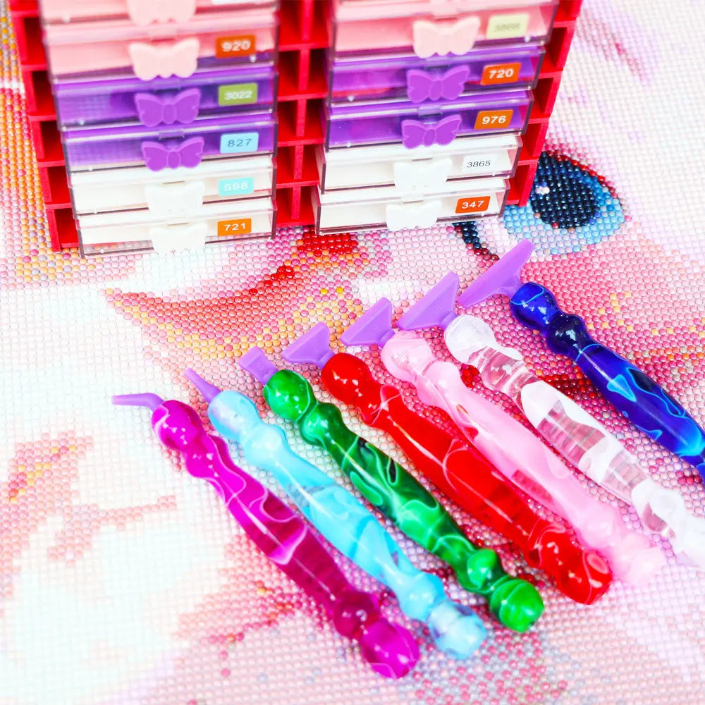 Diamond Painting Pen Set with Comfortable Ergonomic Grip 6 Pen Tips, Resin Diamond Art Tool Plastic or Metal Tips