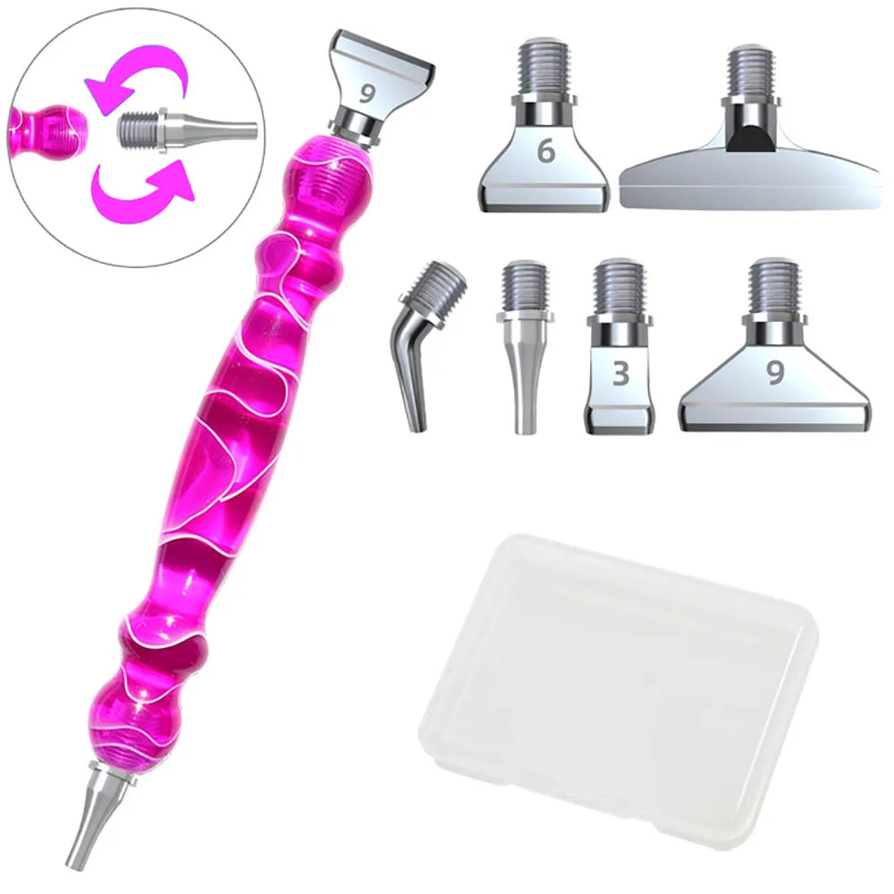 Diamond Painting Pen Set, Premium Resin Diamond Art Pen with 6 Replaceable Metal Tips