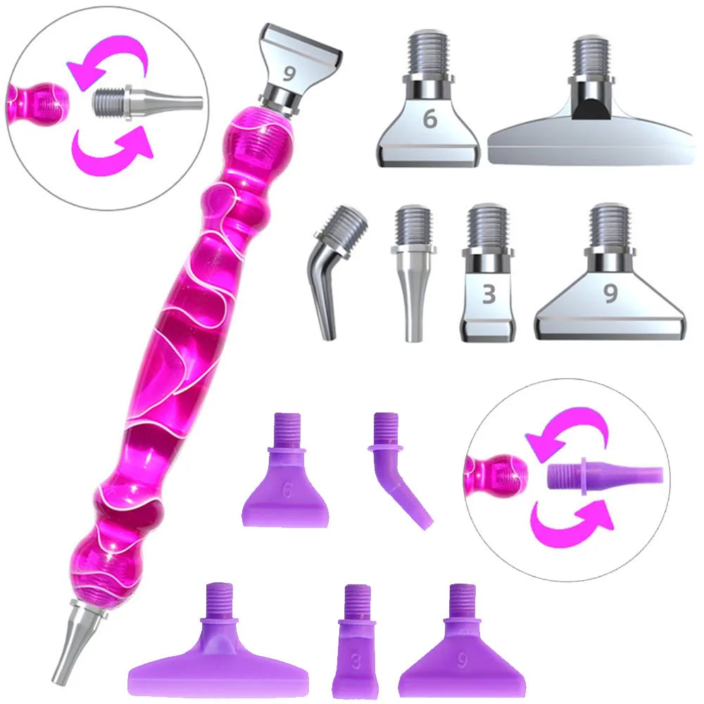 Diamond Painting Pen Set with Comfortable Ergonomic Grip 6 Pen Tips, Resin Diamond Art Tool Plastic or Metal Tips