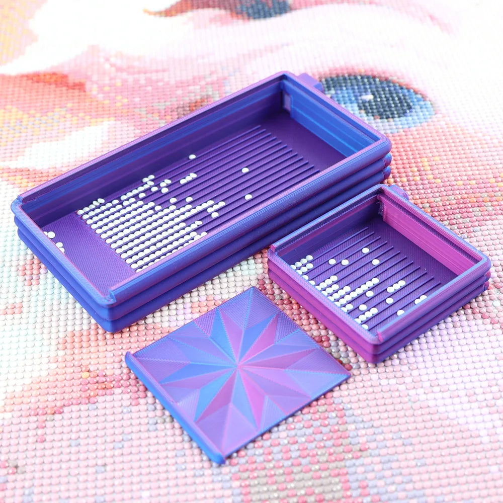 3 in 1 Gradient Color Diamond Art Tray With Lid, Diamond Painting Storage Box