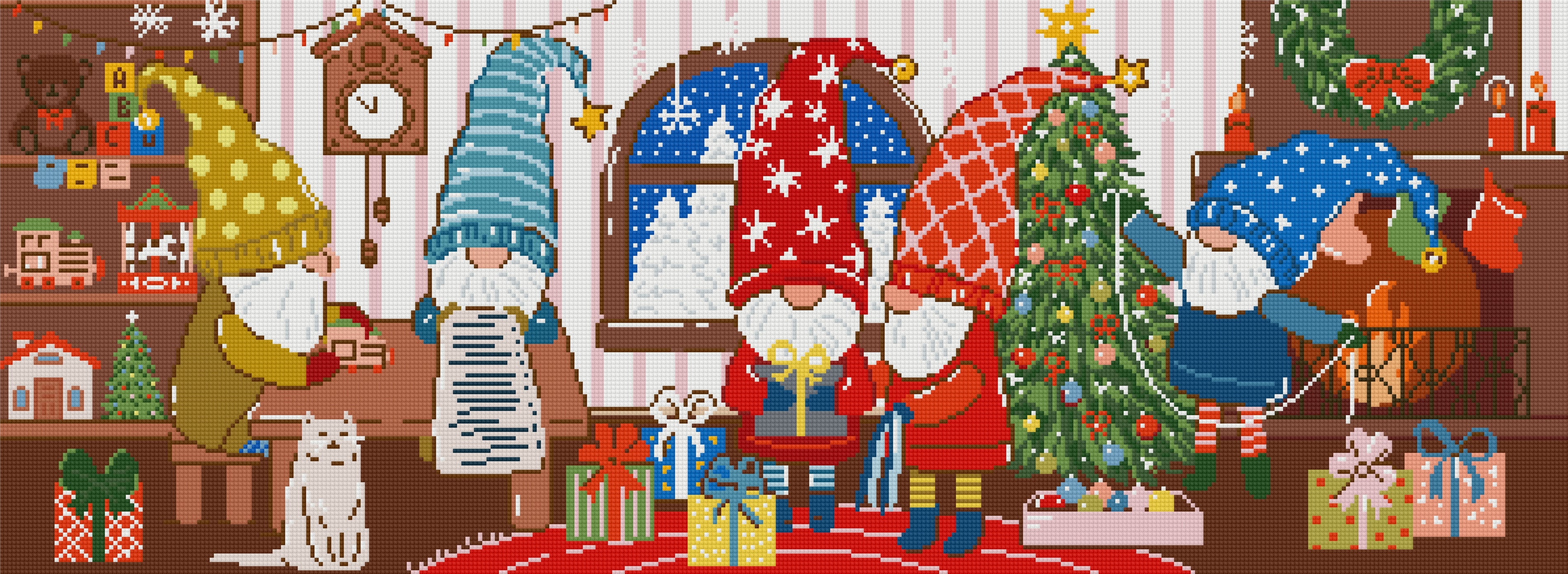 Christmas Gnome Workshop by Hanna Symo- Diamond Art Kit (95x35cm, Square Drill) Hand Rendered