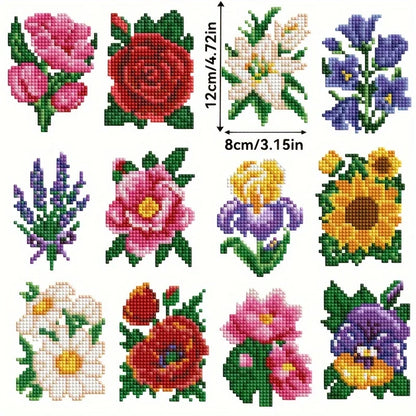 12pcs DIY Flower Mini Diamond Painting Full Square Diamond Art Mosaic Picture Art Craft Kit Christmas Home Decor Handmade Gift