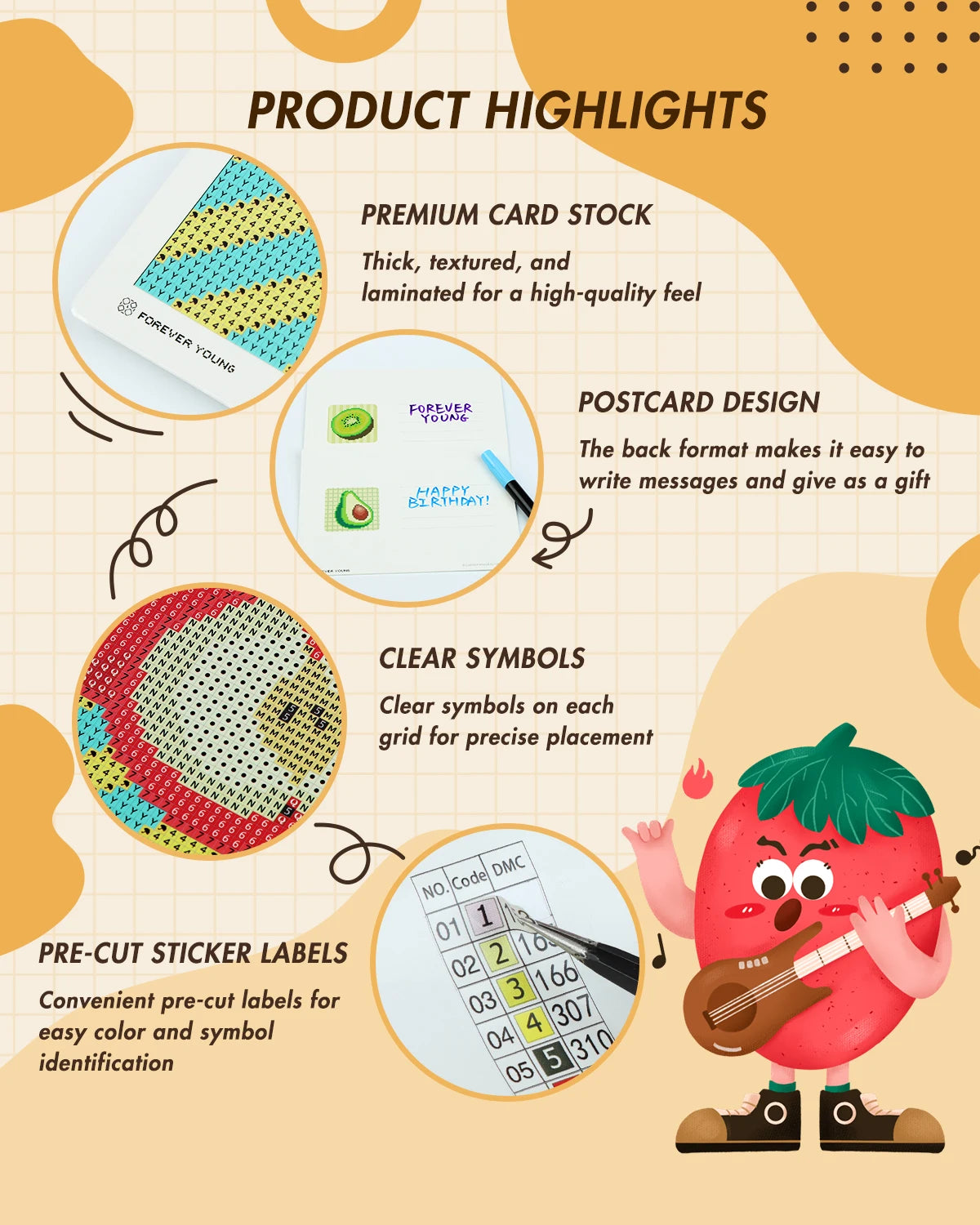 Diamond Painting Kits Fruit Diamond Art Kits Mini Square Drill Post Cards, for Beginners, Gift, Room Decoration