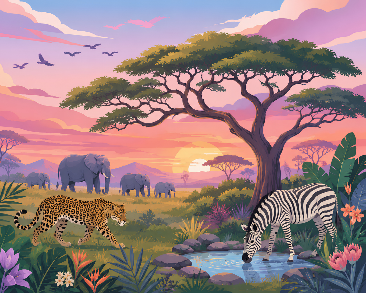 Safari at Sundown– Diamond Art Kit (75x60cm, Square Drill)