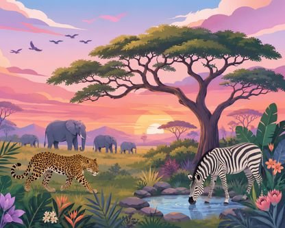 Safari at Sundown– Diamond Art Kit (75x60cm, Square Drill)