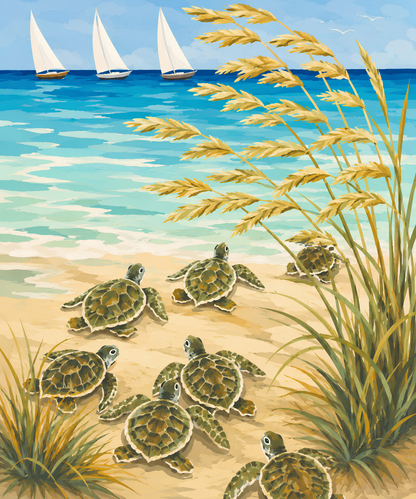 Sailboats & Sea Turtles– Diamond Art Kit (50x60cm, Square Drill)