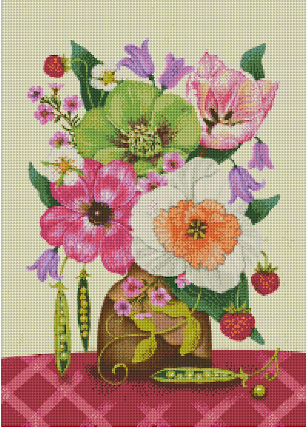 Happy Garden Flowers by Olga Akbarova – Diamond Art Kit (50x70cm, Square Drill)