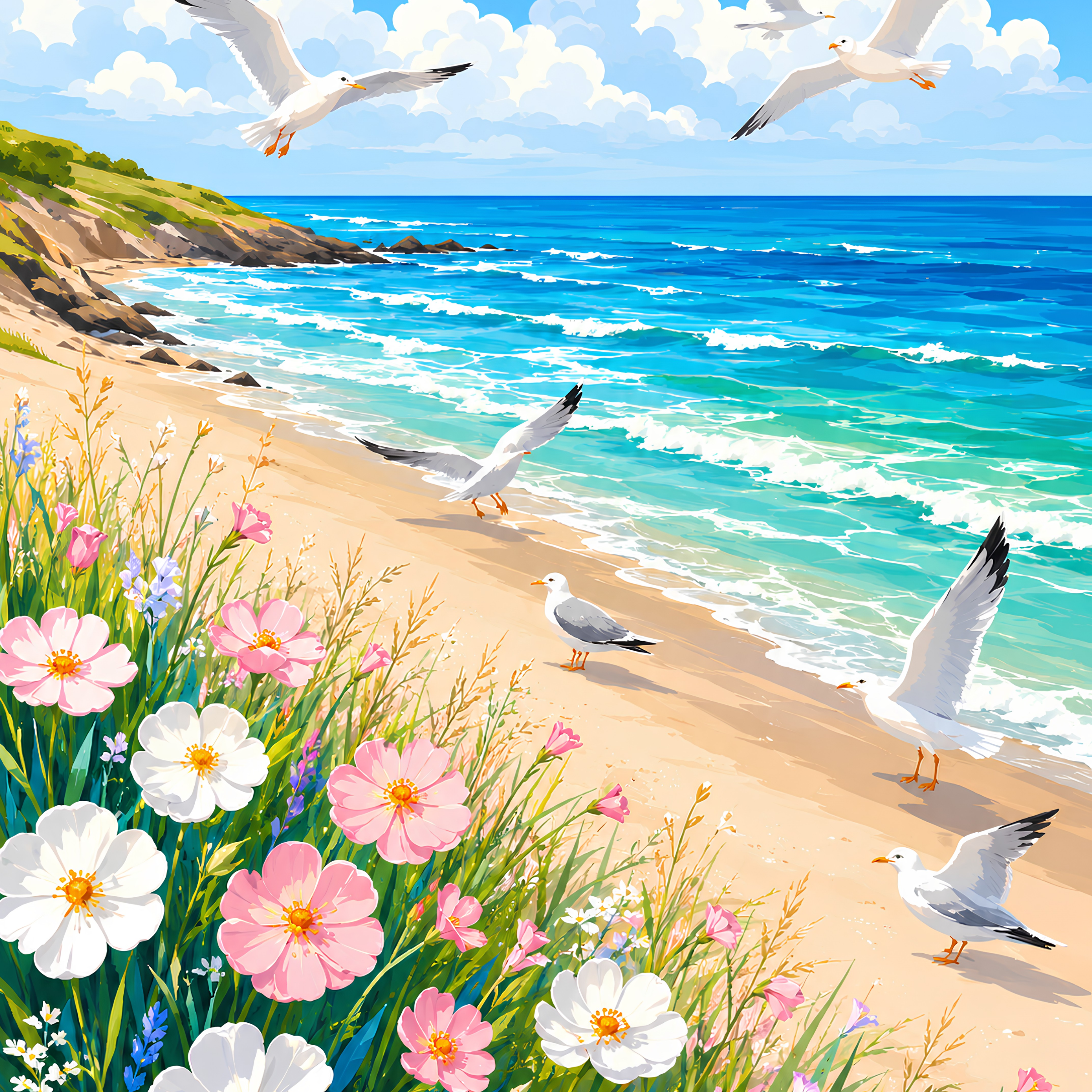 Seagull Shoreline- Diamond Art Kit (40x50cm, Square Drill)