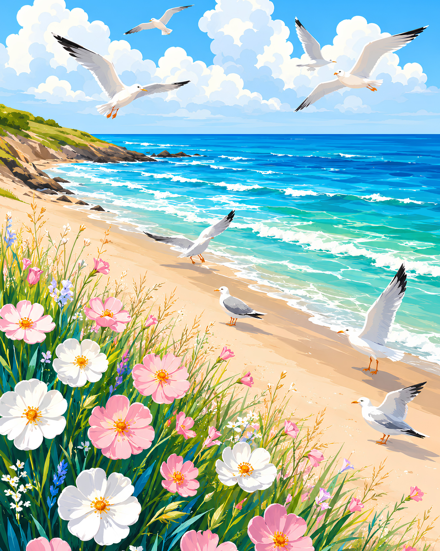 Seagull Shoreline- Diamond Art Kit (40x50cm, Square Drill)