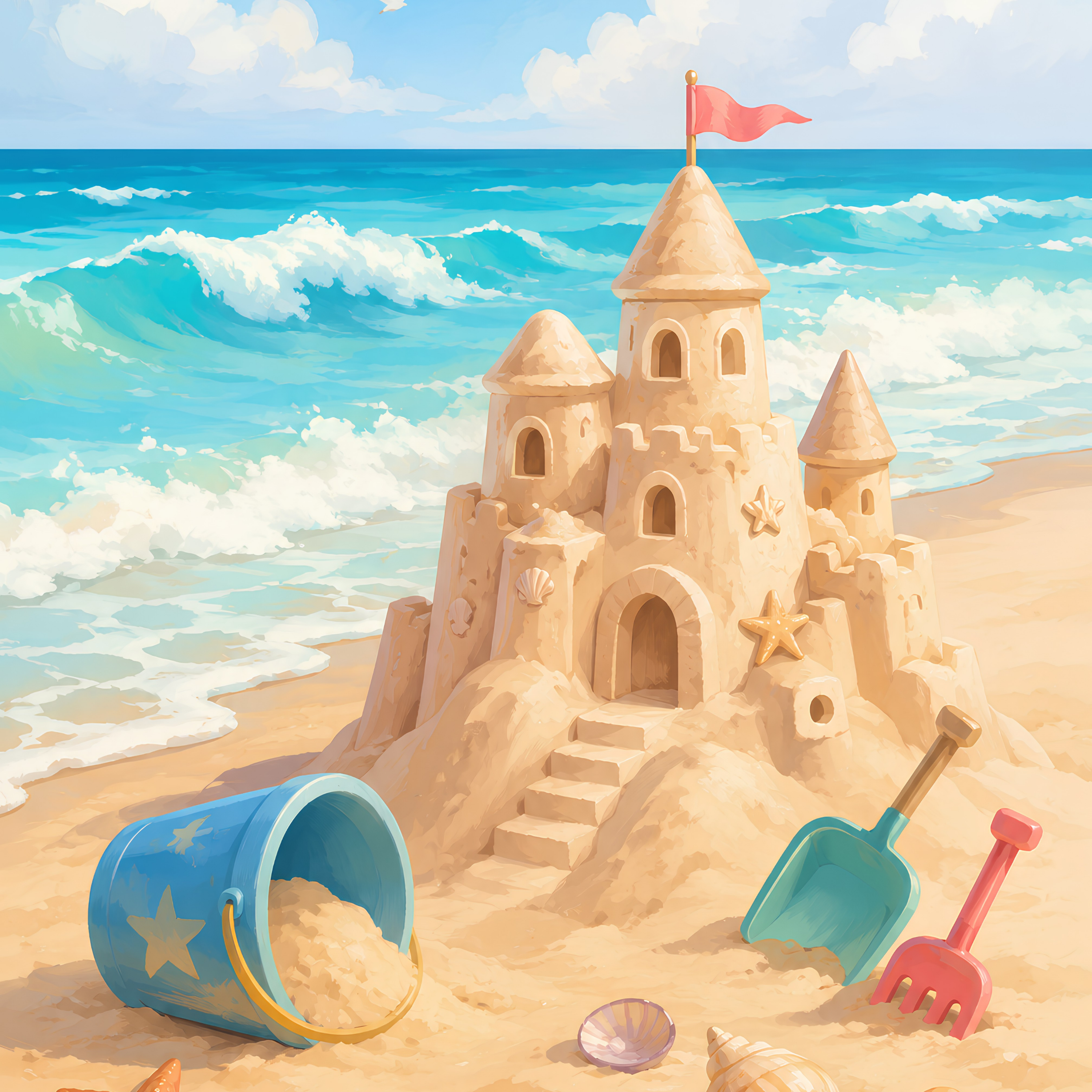 Seaside Sandcastle- Diamond Art Kit (40x60cm, Square Drill)