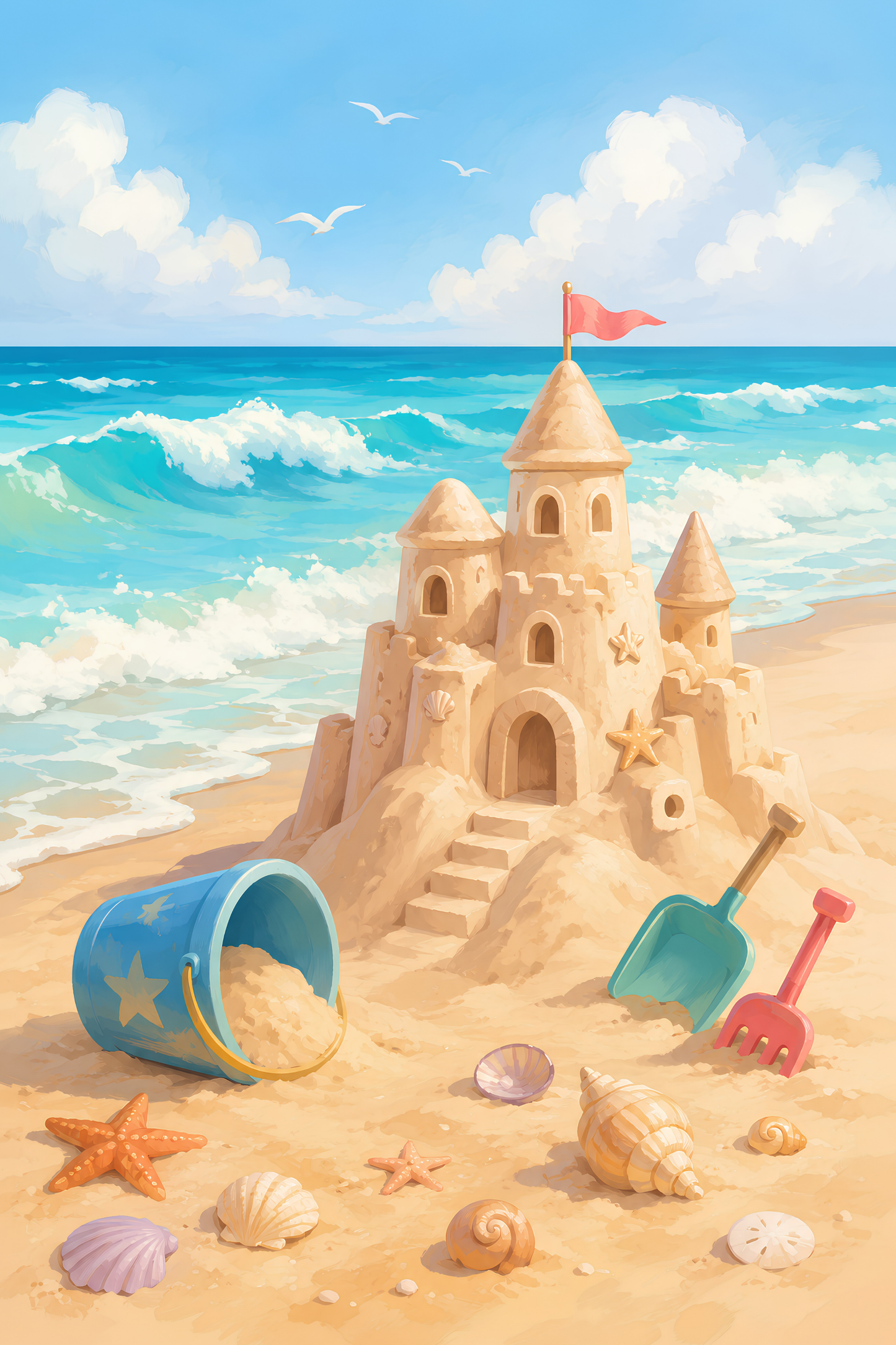 Seaside Sandcastle- Diamond Art Kit (40x60cm, Square Drill)