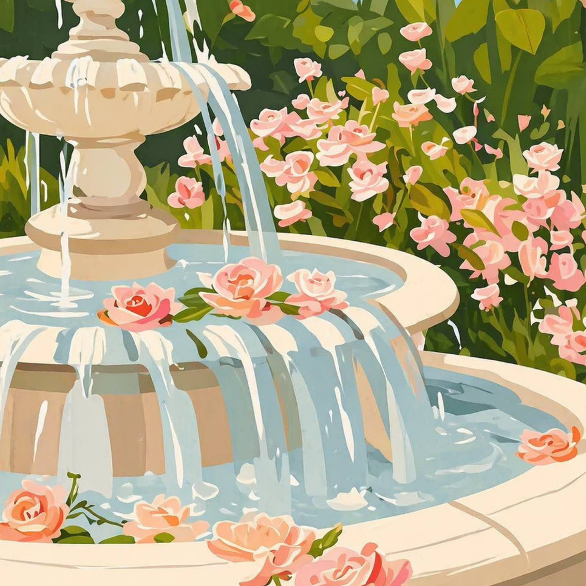 Secret Garden Fountain- Diamond Art Kit (40x60cm, Round Drill)