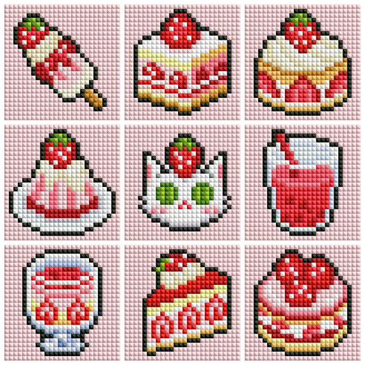 Sparkle Minis Strawberry Sweets 6.4 cm × 6.4 cm 5D DIY Resin Square Diamond Painting Kit - 6-Piece Mini Sweet Treat Mosaic Set