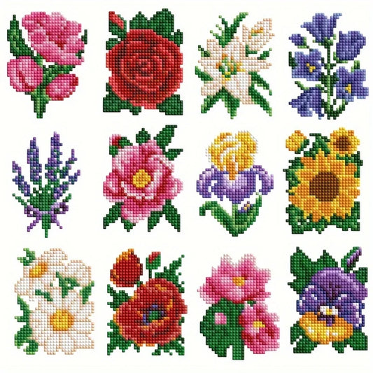 12pcs DIY Flower Mini Diamond Painting Full Square Diamond Art Mosaic Picture Art Craft Kit Christmas Home Decor Handmade Gift