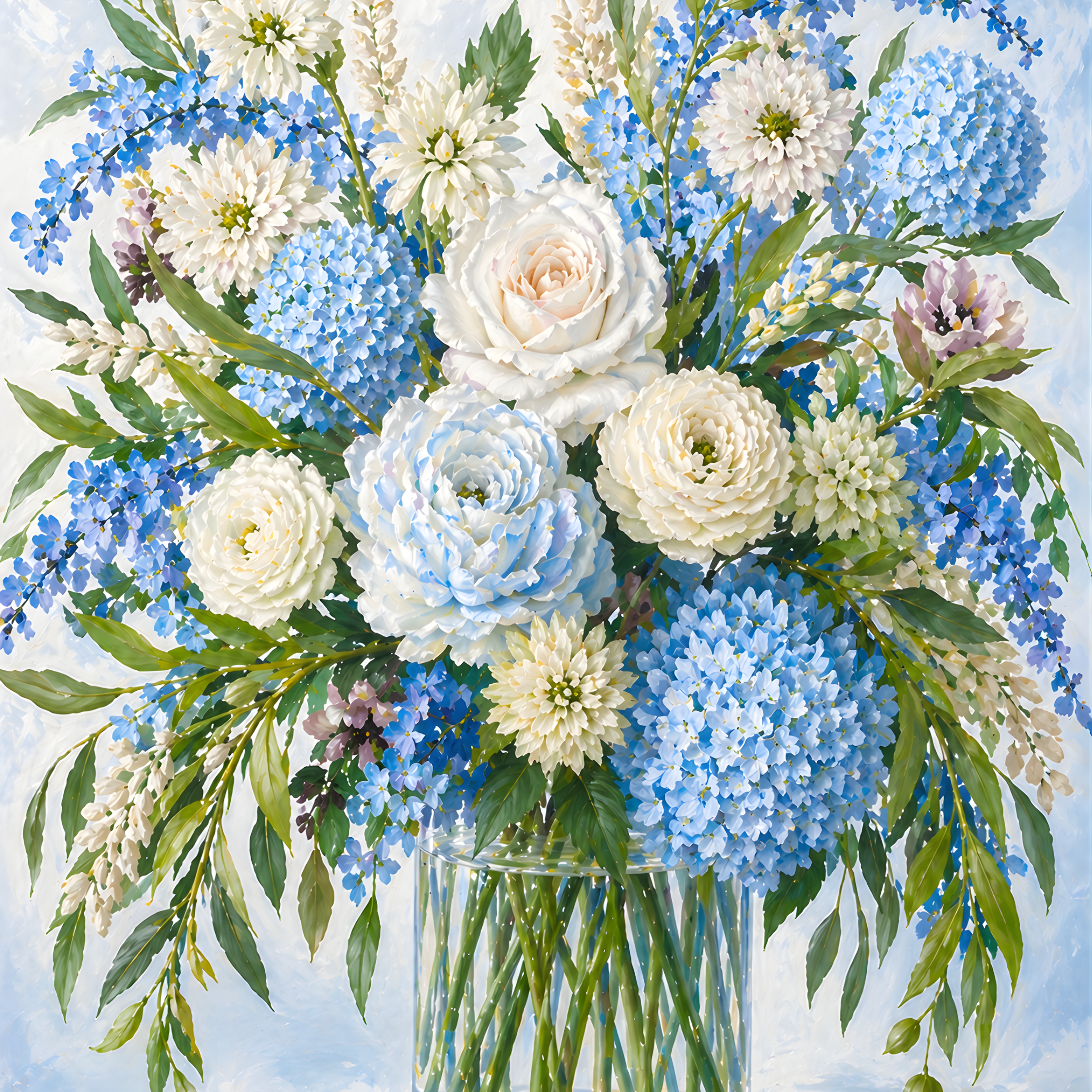 Soft Blue Garden Flower- Diamond Art Kit (40x50cm, Square Drill)