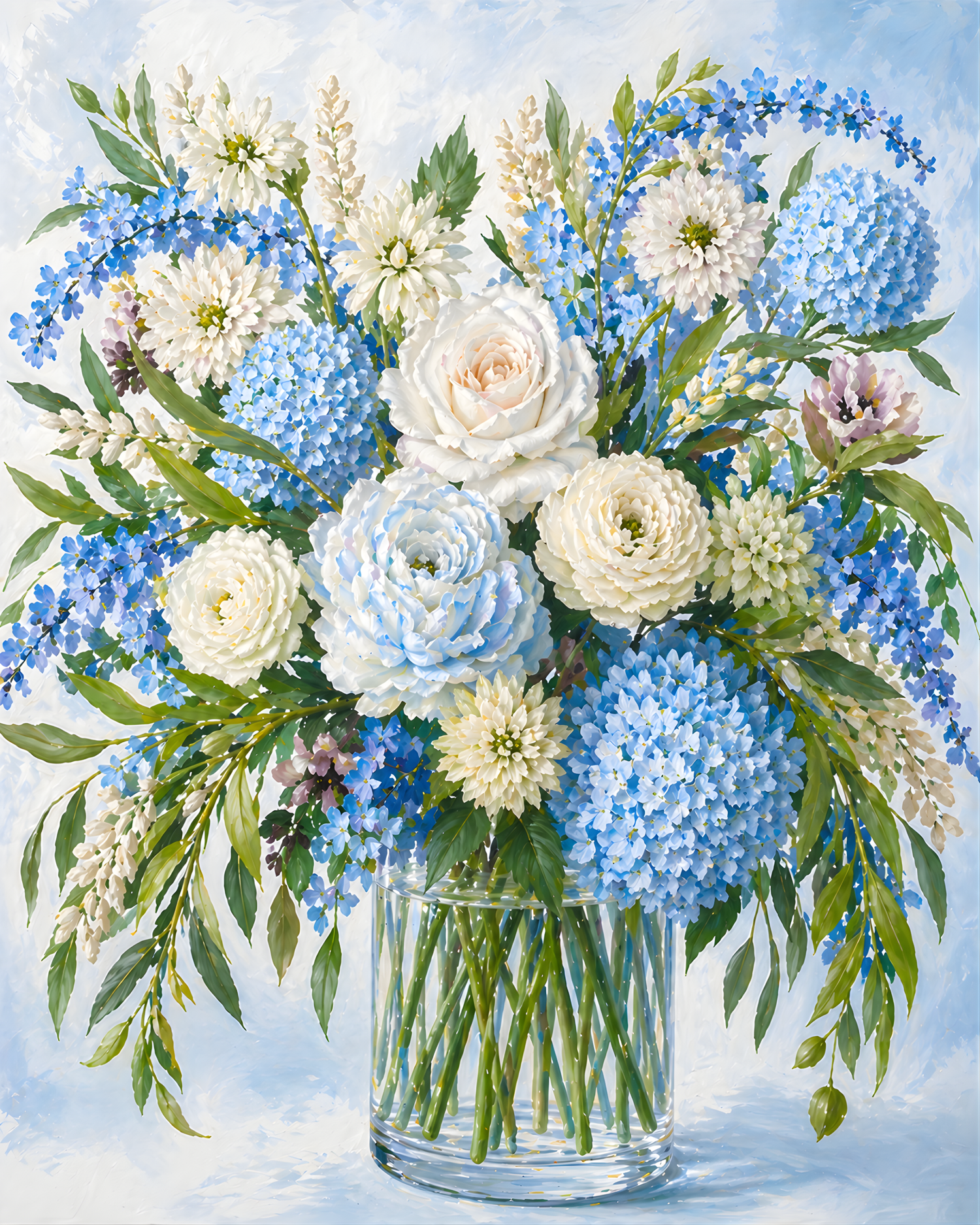 Soft Blue Garden Flower- Diamond Art Kit (40x50cm, Square Drill)